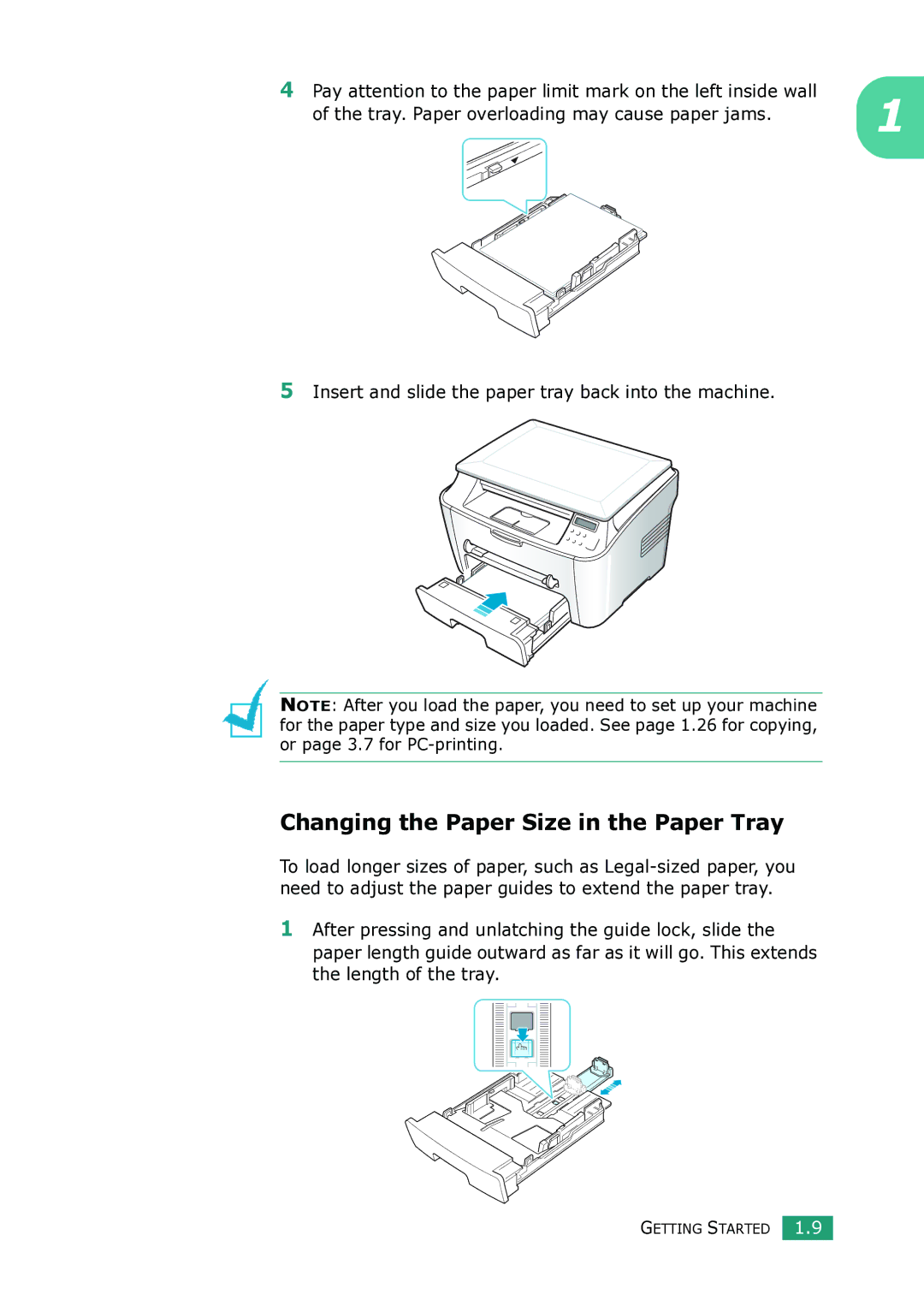 Samsung SCX-4100 manual Changing the Paper Size in the Paper Tray 