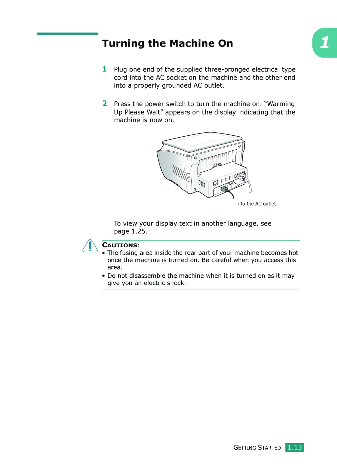 Samsung SCX-4100 manual Turning the Machine On 