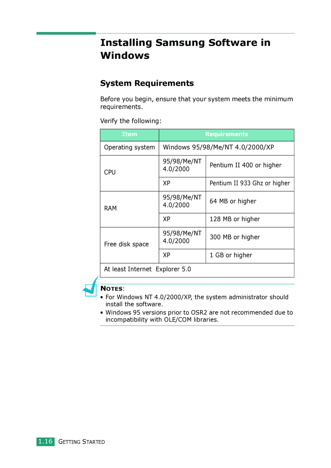 Samsung SCX-4100 manual Installing Samsung Software in Windows, System Requirements 