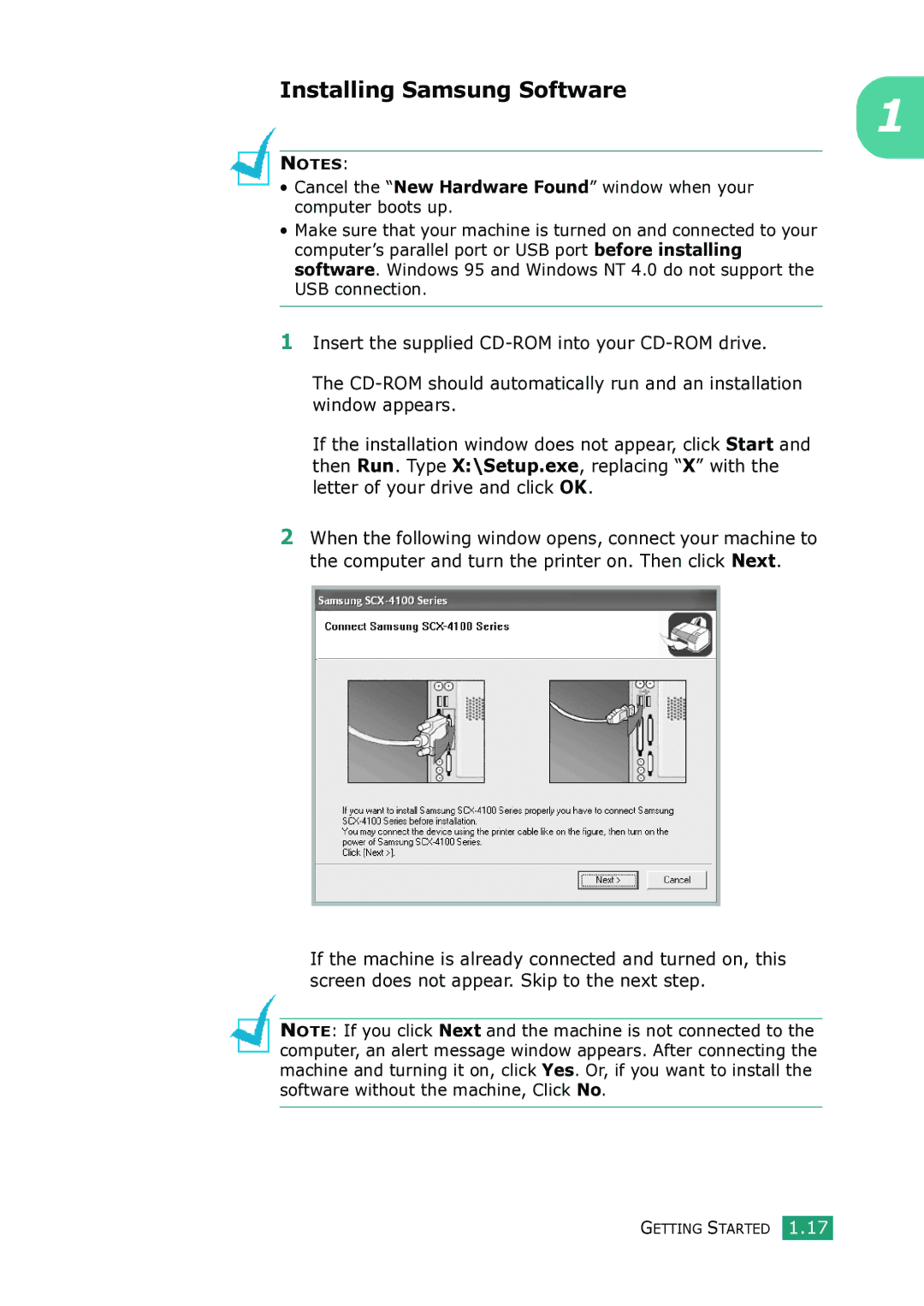 Samsung SCX-4100 manual Installing Samsung Software 