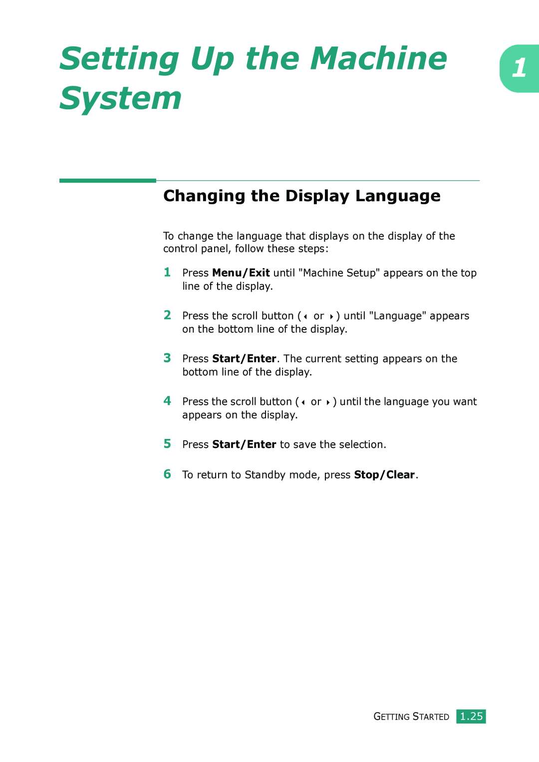 Samsung SCX-4100 manual Setting Up the Machine System, Changing the Display Language 