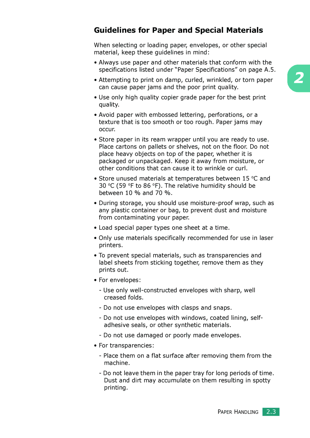 Samsung SCX-4100 manual Guidelines for Paper and Special Materials 