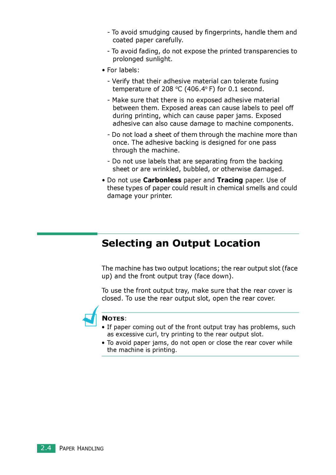 Samsung SCX-4100 manual Selecting an Output Location 