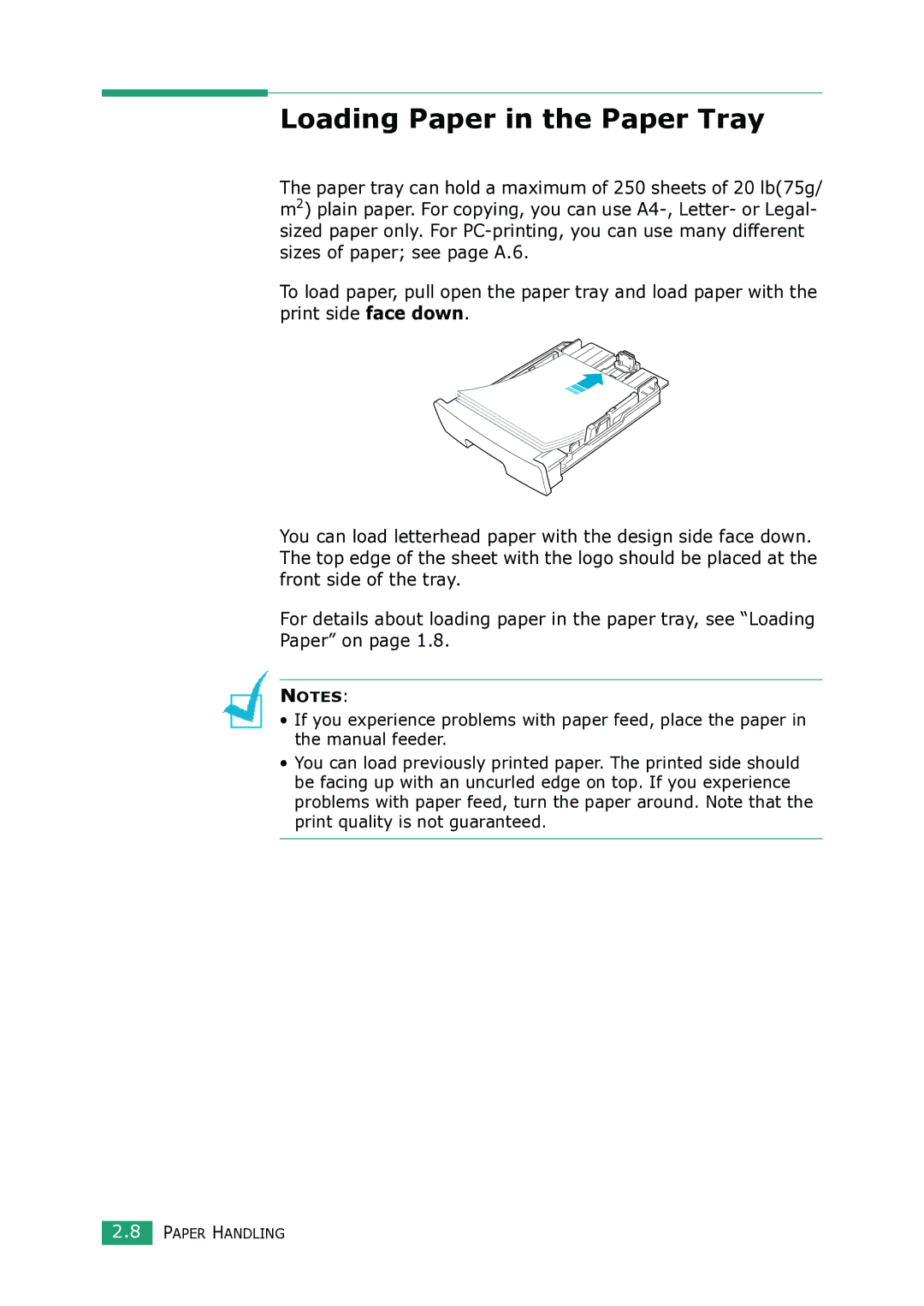 Samsung SCX-4100 manual Loading Paper in the Paper Tray 