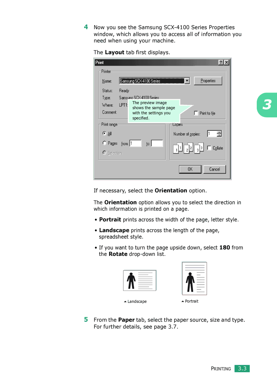 Samsung SCX-4100 manual LandscapePortrait 