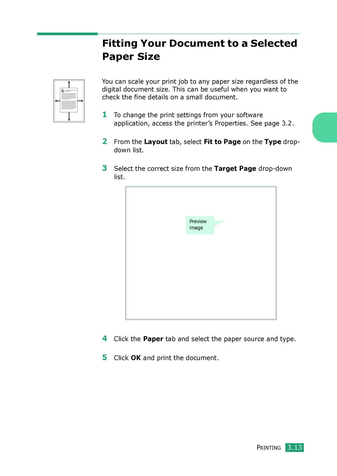 Samsung SCX-4100 manual Fitting Your Document to a Selected Paper Size 