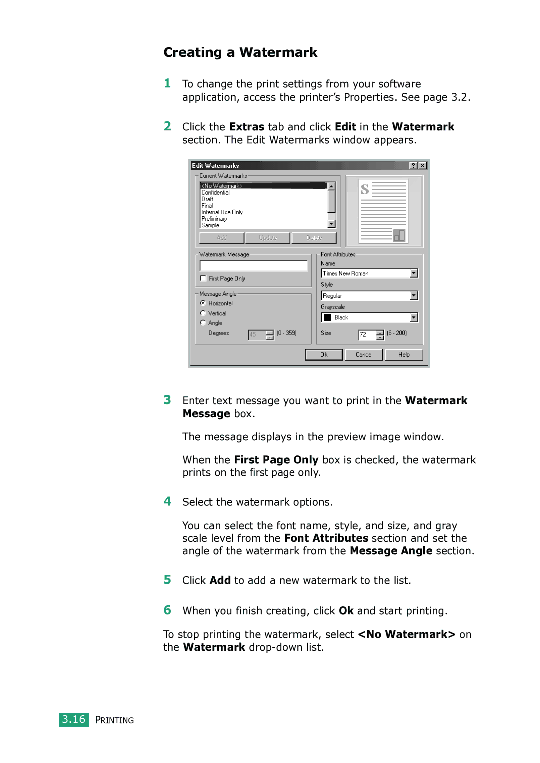 Samsung SCX-4100 manual Creating a Watermark 