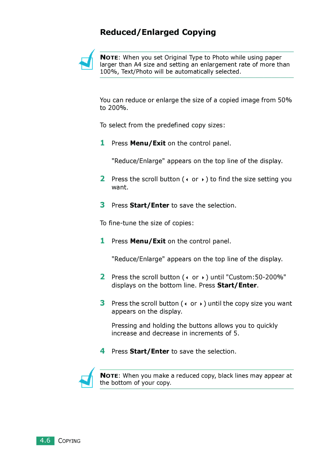 Samsung SCX-4100 manual Reduced/Enlarged Copying 