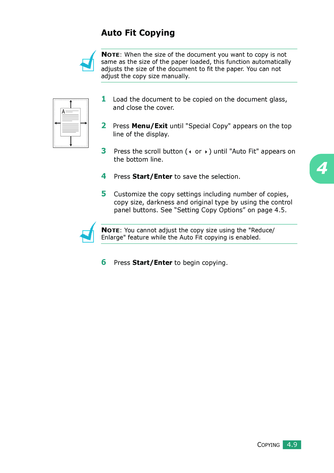 Samsung SCX-4100 manual Auto Fit Copying 