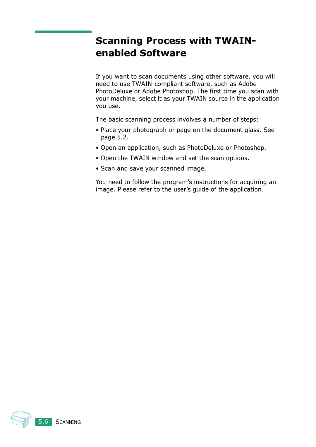 Samsung SCX-4100 manual Scanning Process with TWAIN- enabled Software 