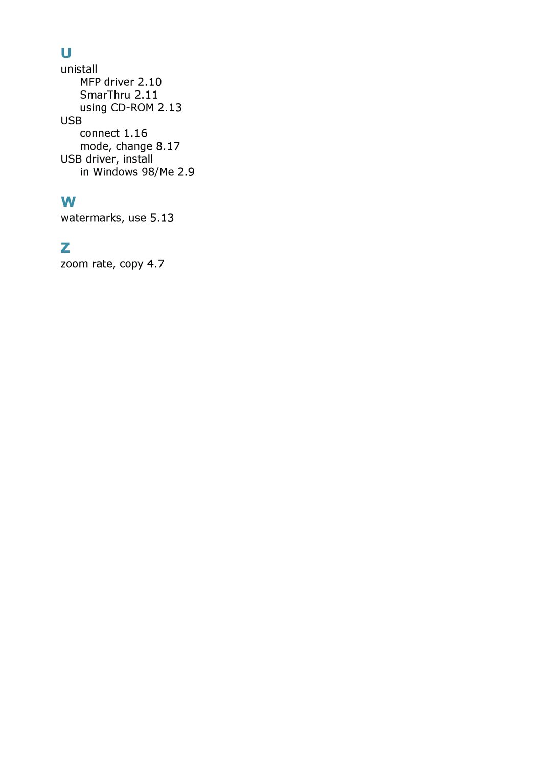 Samsung SCX-4116, SCX-4016 manual Unistall MFP driver 2.10 SmarThru 2.11 using CD-ROM, Usb 