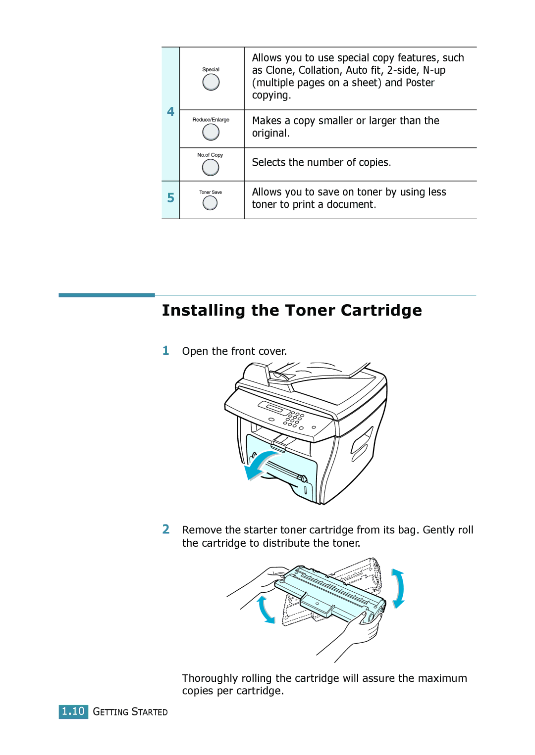 Samsung SCX-4016, SCX-4116 manual Installing the Toner Cartridge 