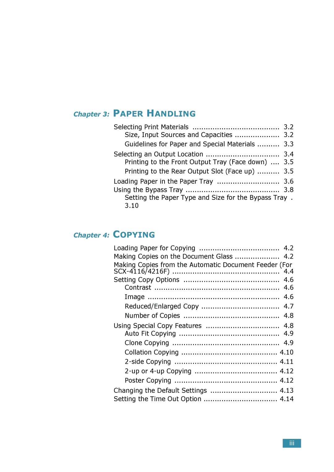 Samsung SCX-4116, SCX-4016 manual Paper Handling 