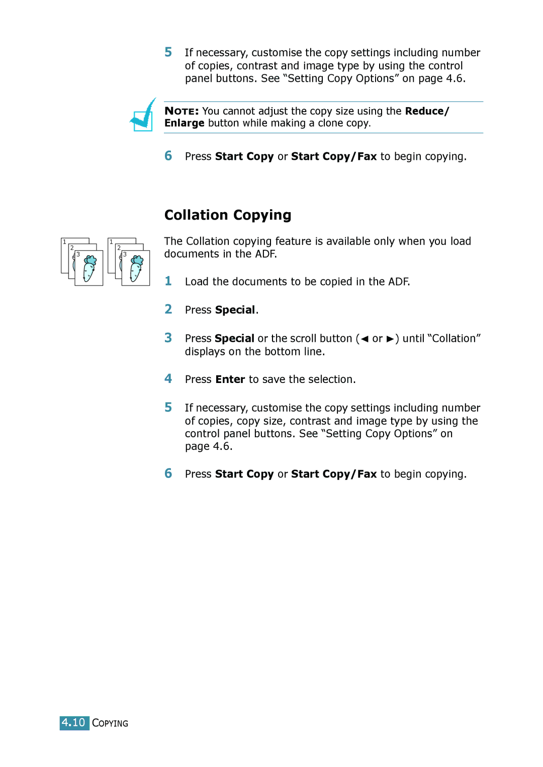 Samsung SCX-4016, SCX-4116 manual Collation Copying 