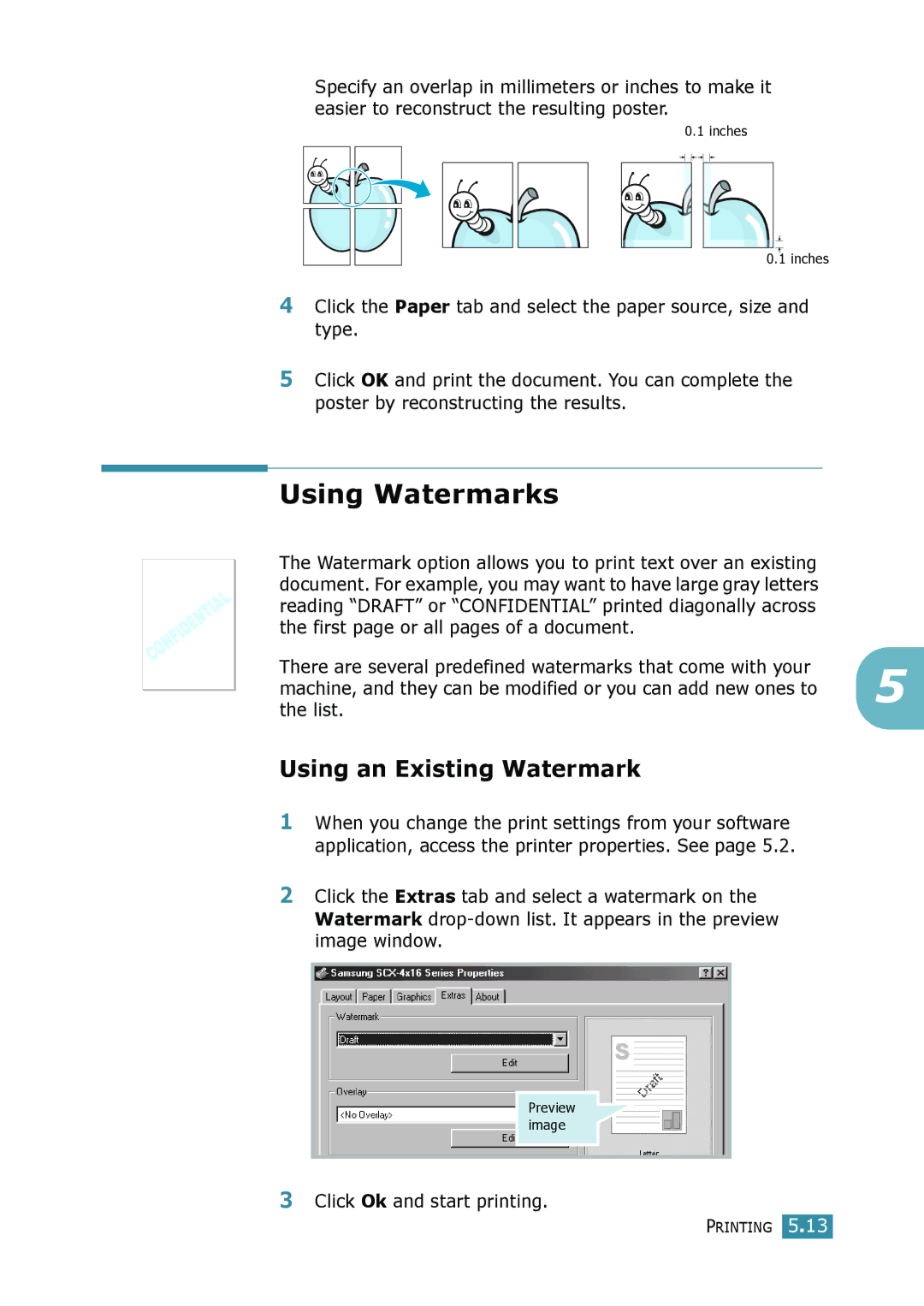 Samsung SCX-4116, SCX-4016 manual Using Watermarks, Using an Existing Watermark, List, Click Ok and start printing 