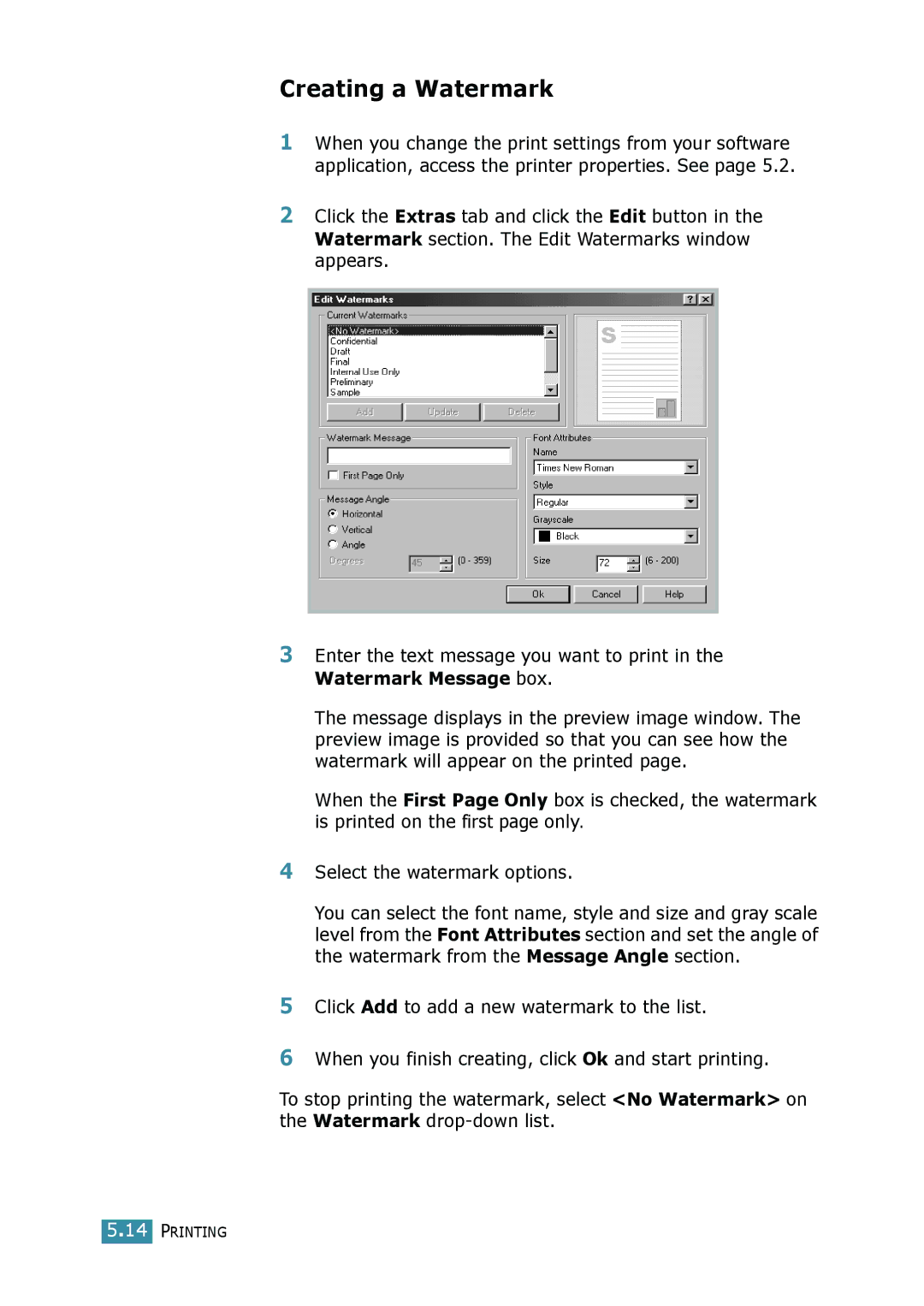 Samsung SCX-4016, SCX-4116 manual Creating a Watermark 