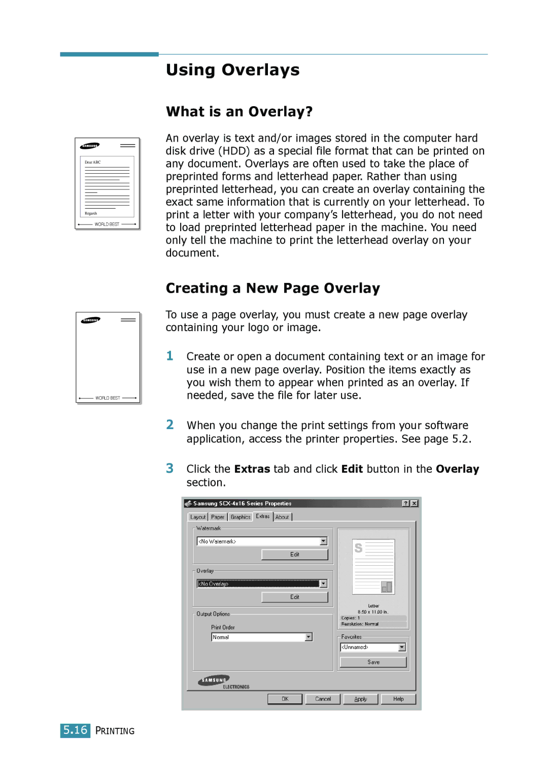 Samsung SCX-4016, SCX-4116 manual Using Overlays, What is an Overlay?, Creating a New Page Overlay 