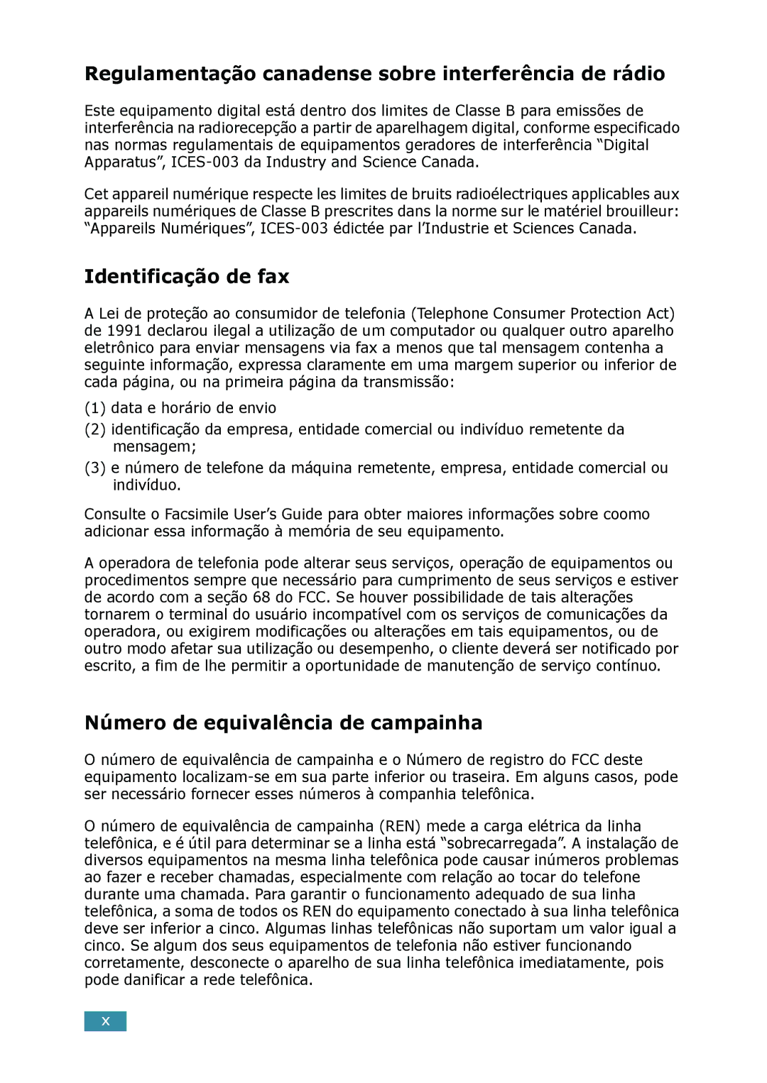 Samsung SCX-4016, SCX-4116, SCX-4216F manual Regulamentação canadense sobre interferência de rádio, Identificação de fax 