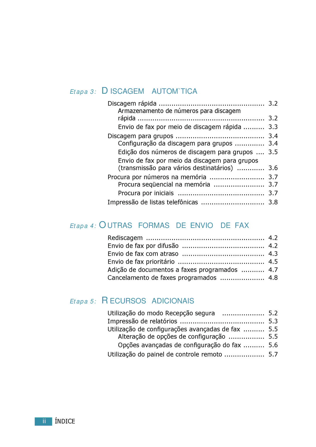 Samsung SCX-4216F, SCX-4116 Armazenamento de números para discagem, Envio de fax por meio de discagem rápida, Ii Índice 