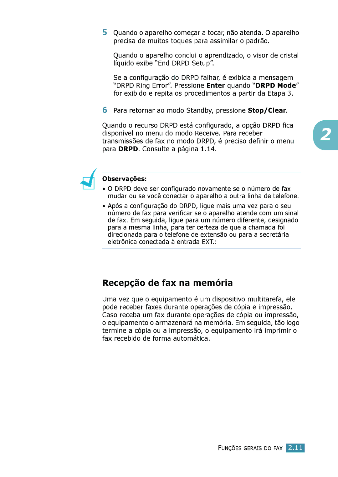 Samsung SCX-4216F, SCX-4116, SCX-4016 manual Recepção de fax na memória 