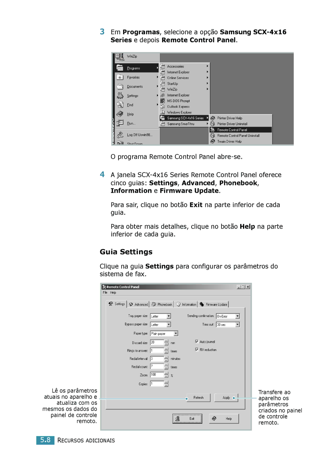 Samsung SCX-4016, SCX-4116, SCX-4216F manual Guia Settings 