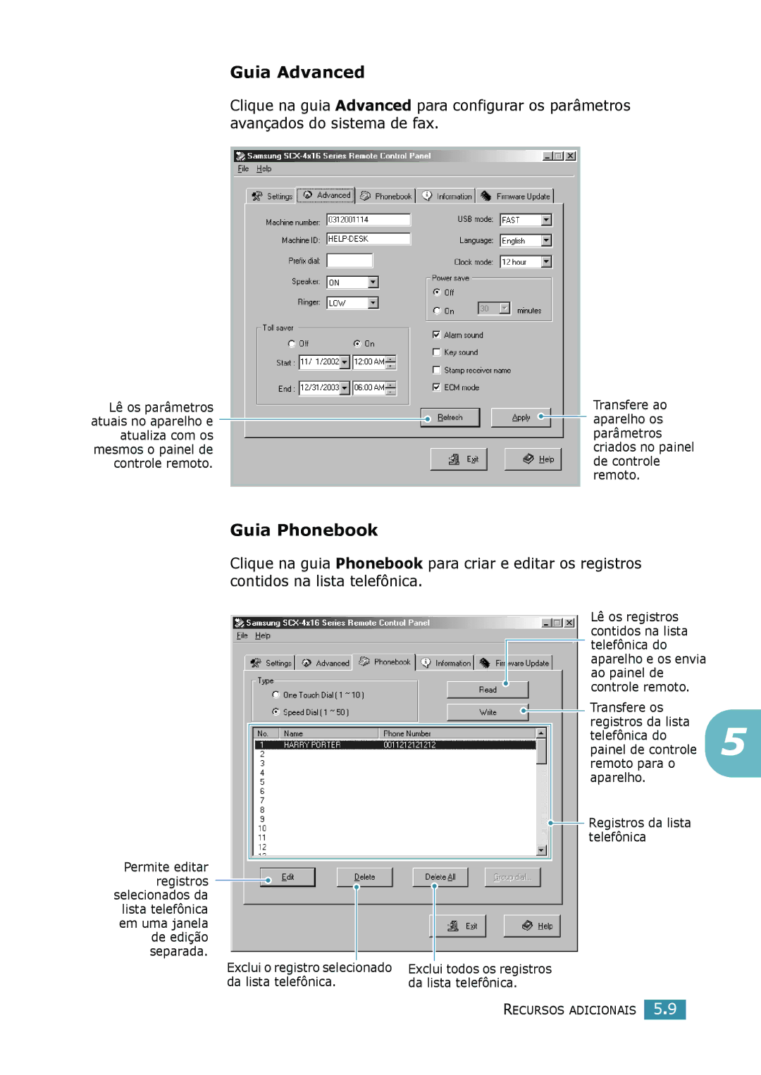 Samsung SCX-4116, SCX-4216F, SCX-4016 manual Guia Advanced, Guia Phonebook 