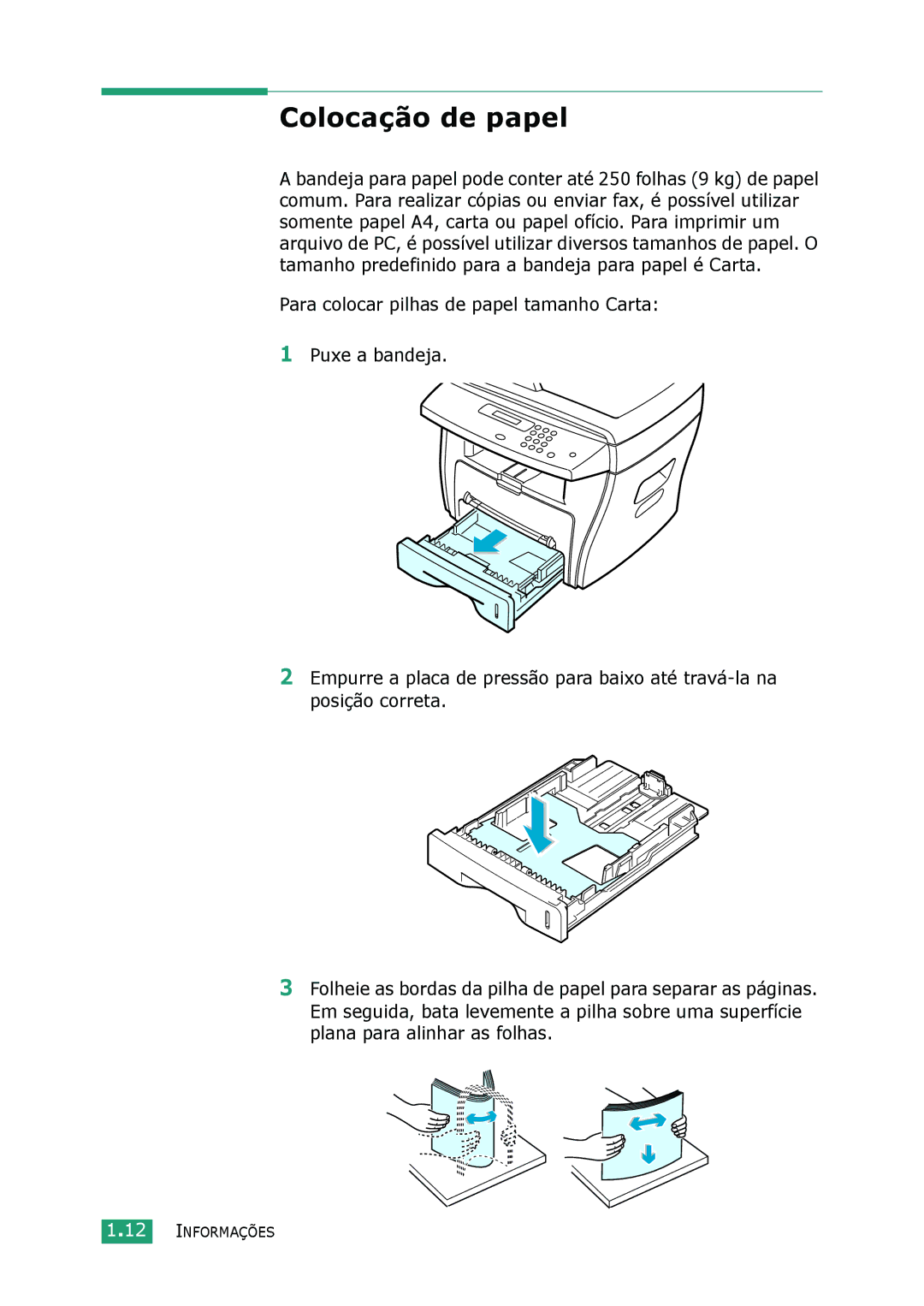 Samsung SCX-4116, SCX-4216F, SCX-4016 manual Colocação de papel 