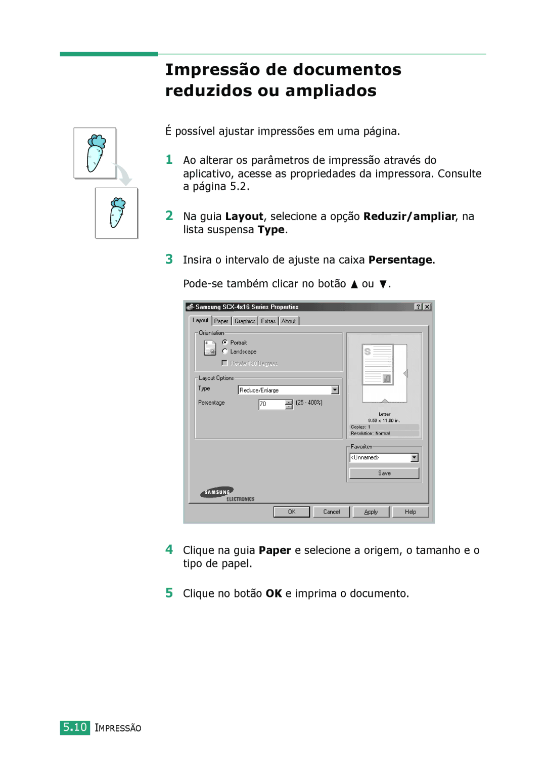 Samsung SCX-4216F, SCX-4116, SCX-4016 manual Impressão de documentos reduzidos ou ampliados 