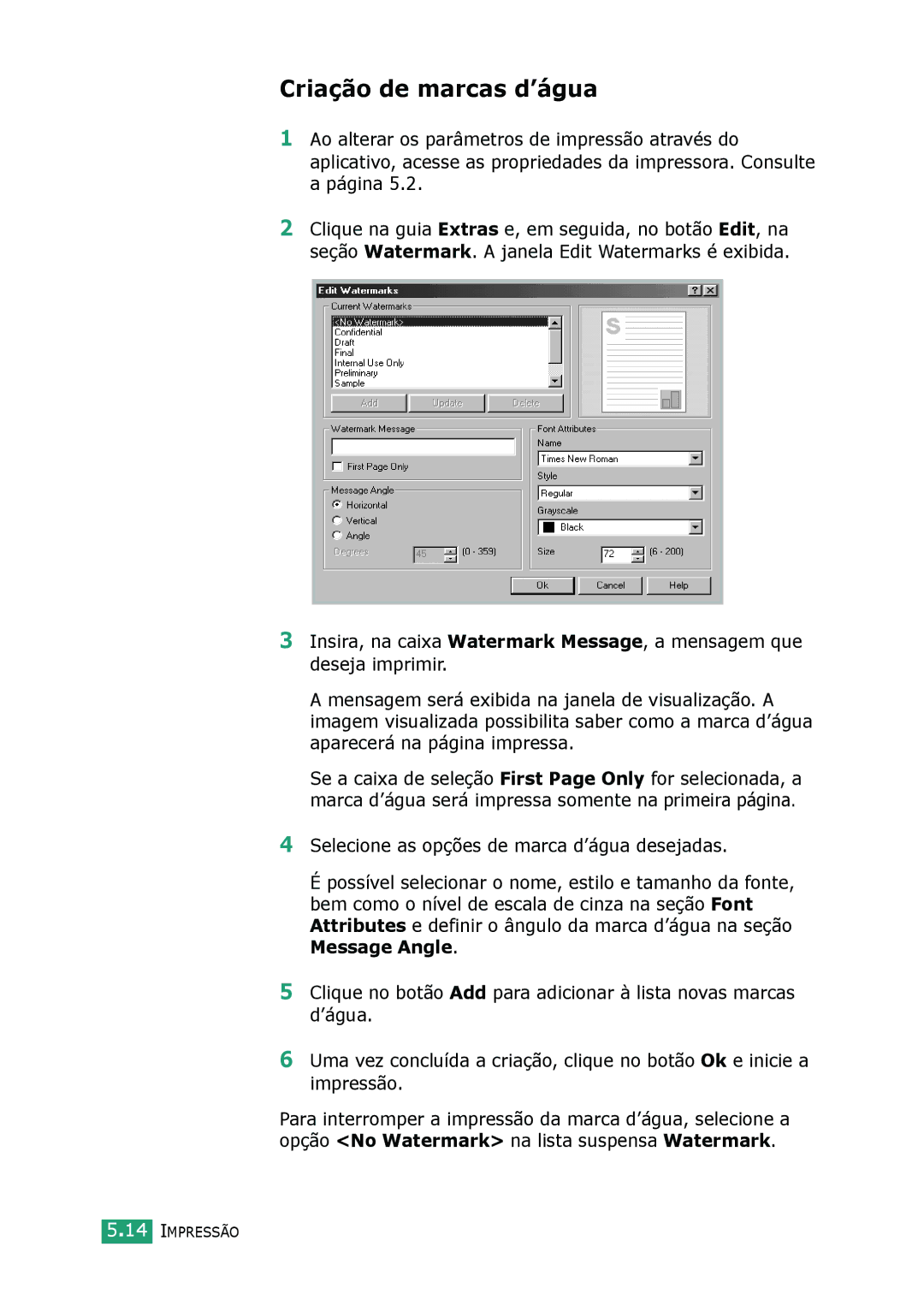 Samsung SCX-4016, SCX-4116, SCX-4216F manual Criação de marcas d’água 