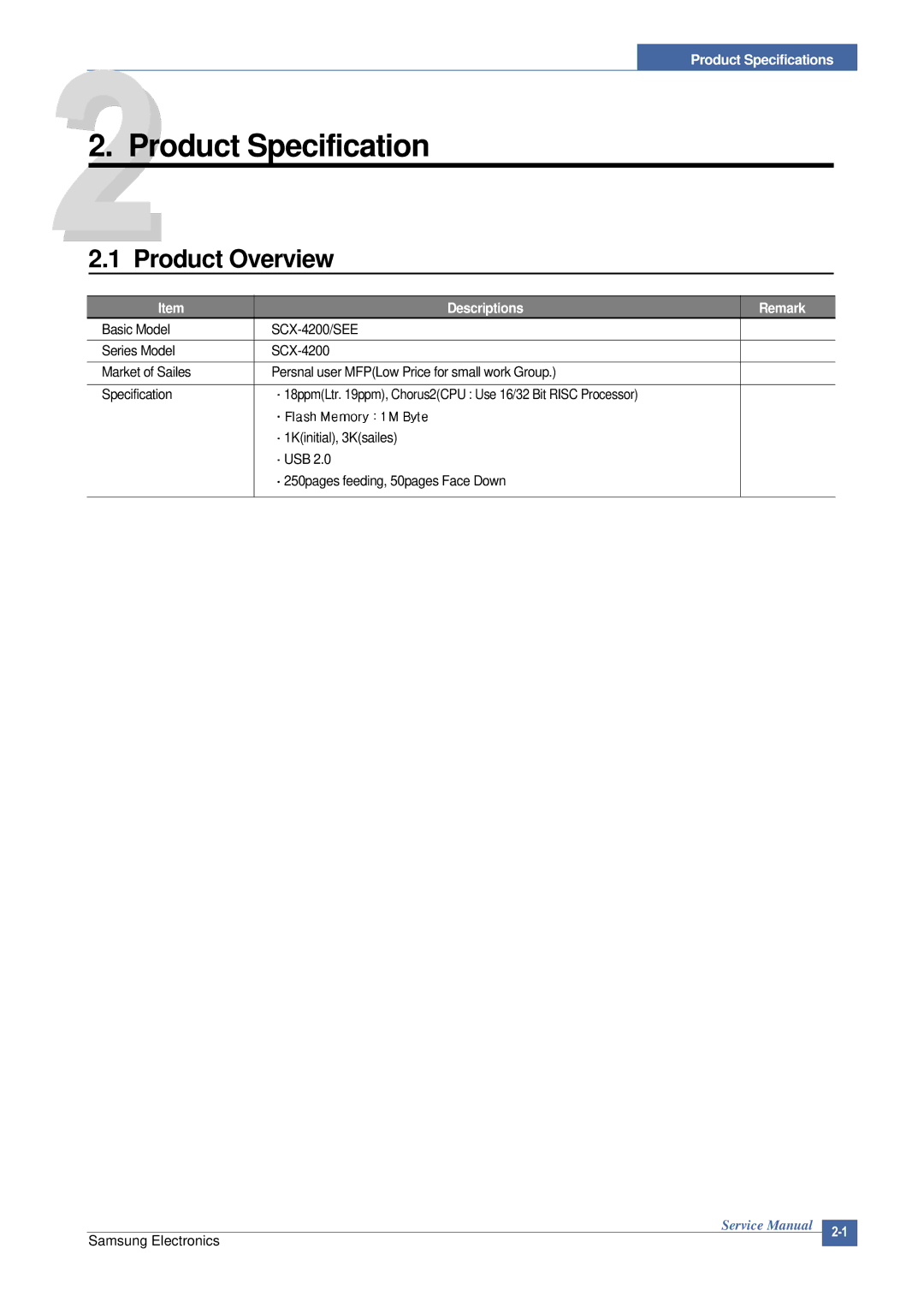 Samsung SCX-4200 manual Product Specification, Product Overview 