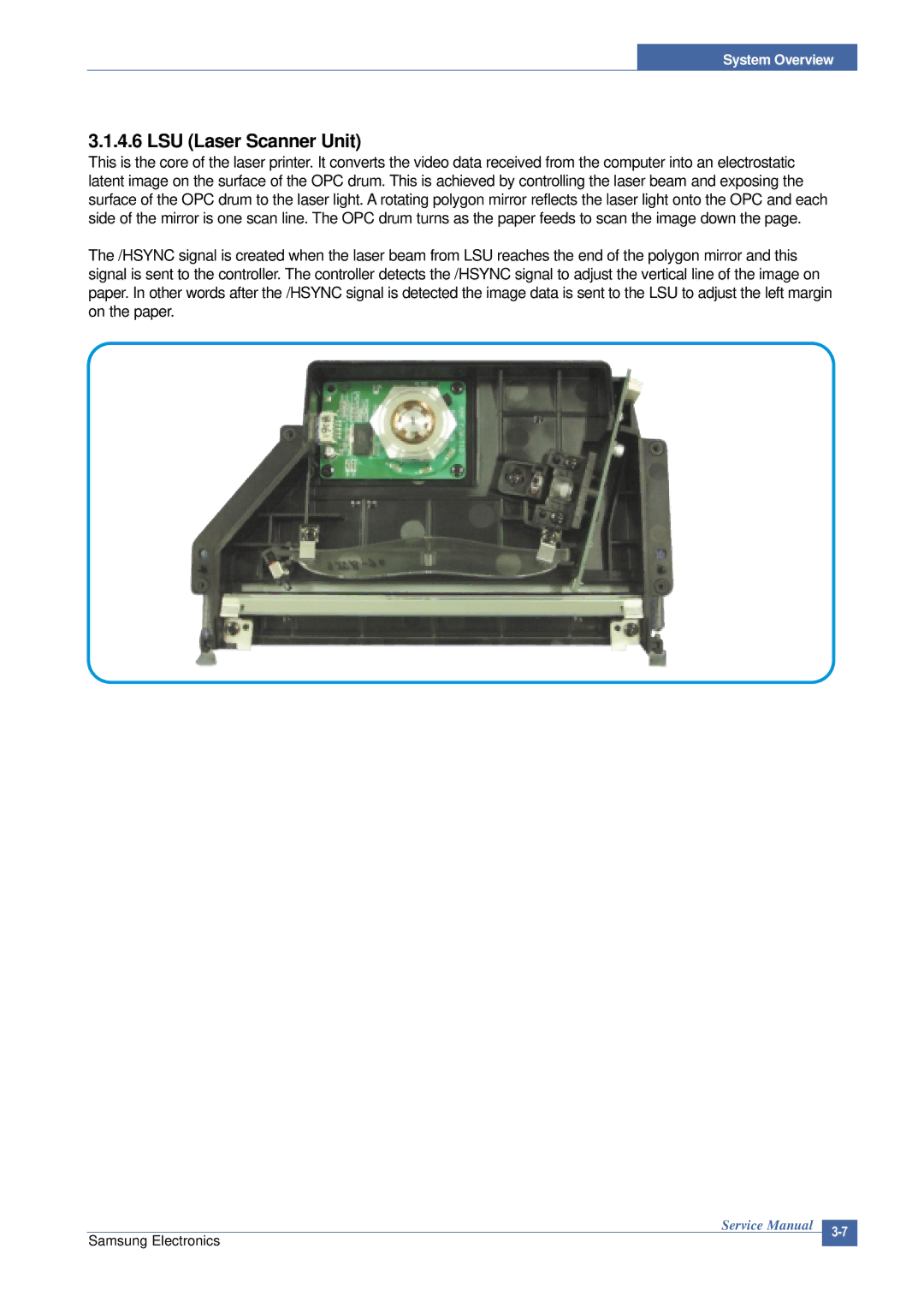 Samsung SCX-4200 manual LSU Laser Scanner Unit 