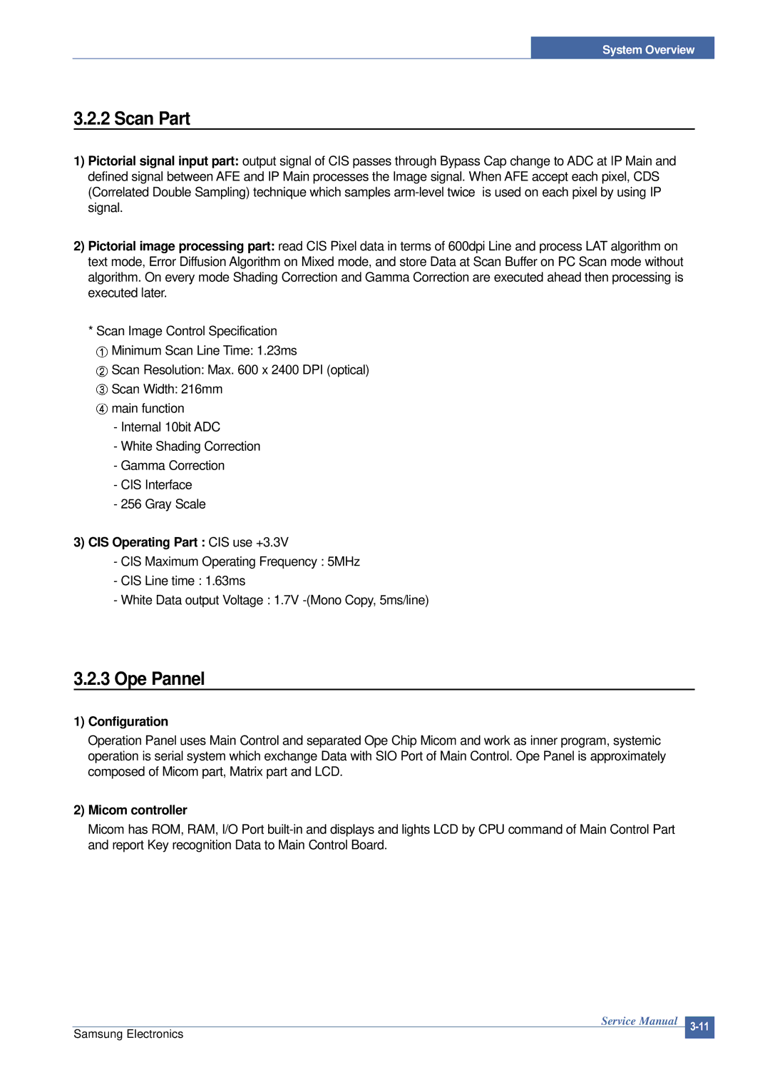 Samsung SCX-4200 manual Scan Part, Ope Pannel, Configuration, Micom controller 