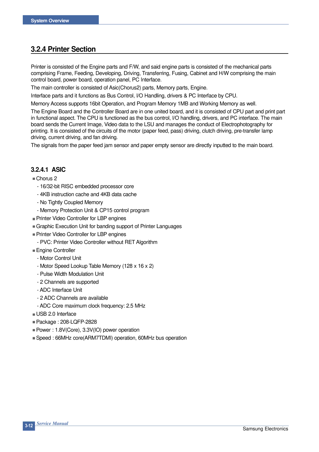 Samsung SCX-4200 manual Printer Section, Asic 