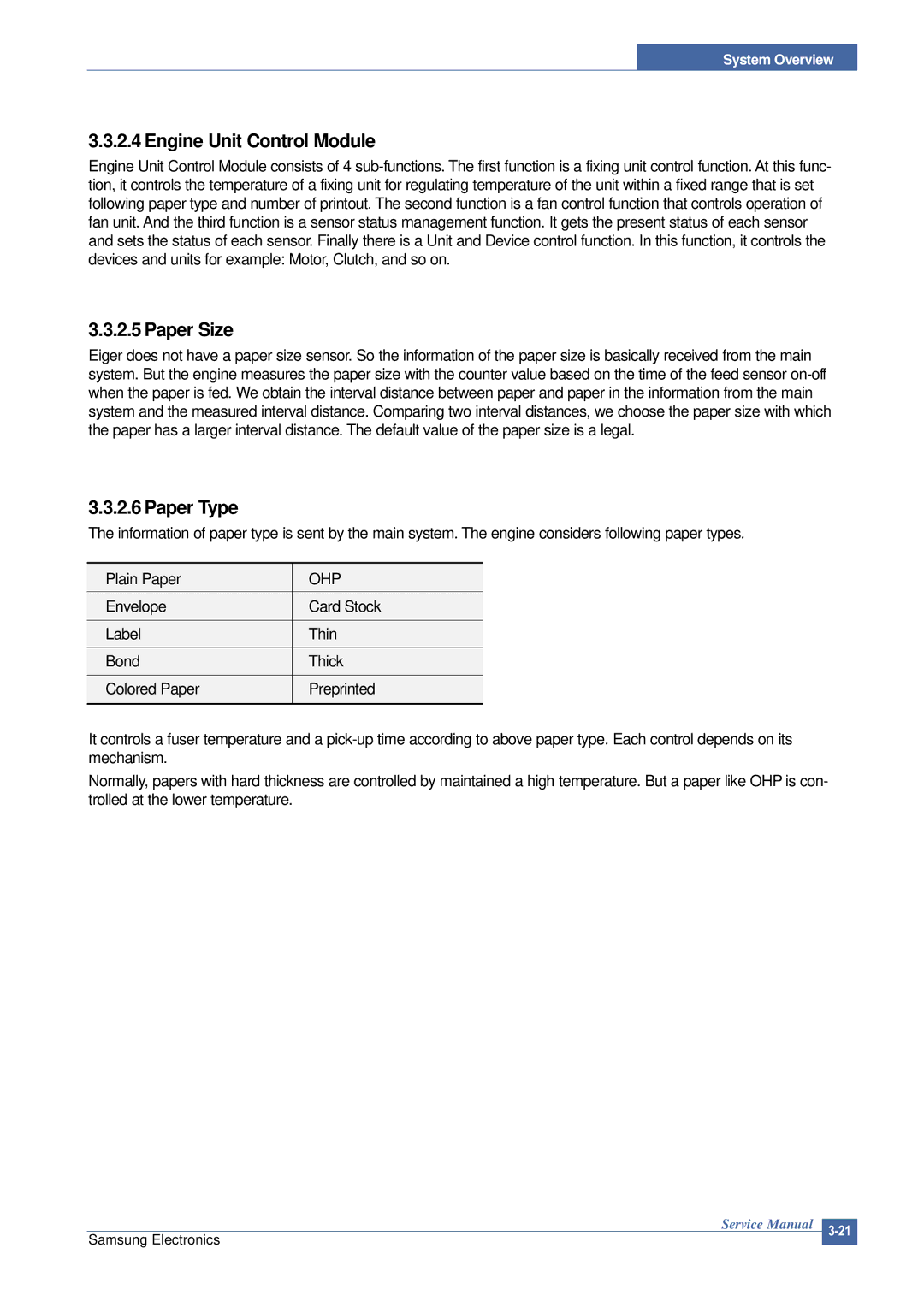 Samsung SCX-4200 manual Engine Unit Control Module, Paper Size, Paper Type 