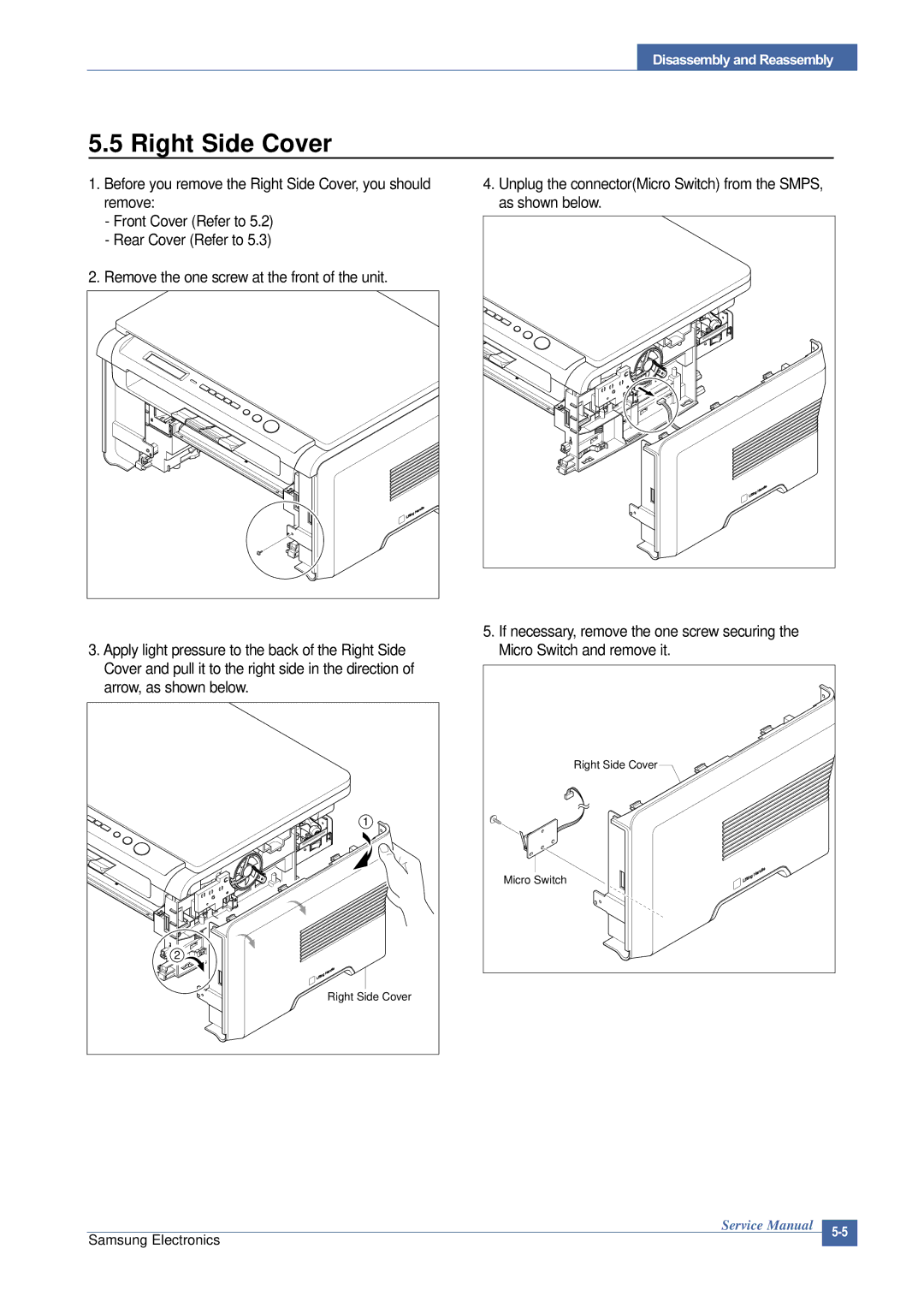 Samsung SCX-4200 manual Right Side Cover 