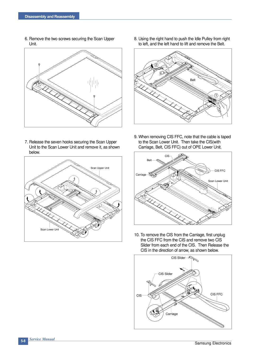 Samsung SCX-4200 manual Remove the two screws securing the Scan Upper Unit 