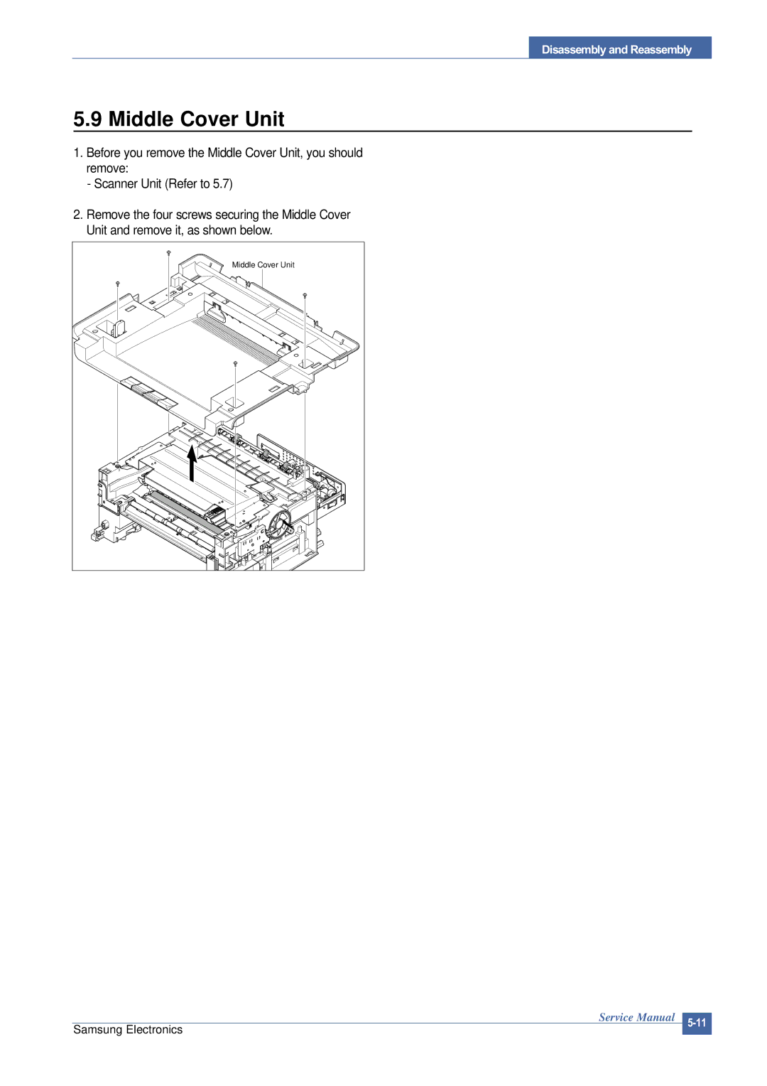 Samsung SCX-4200 manual Middle Cover Unit 