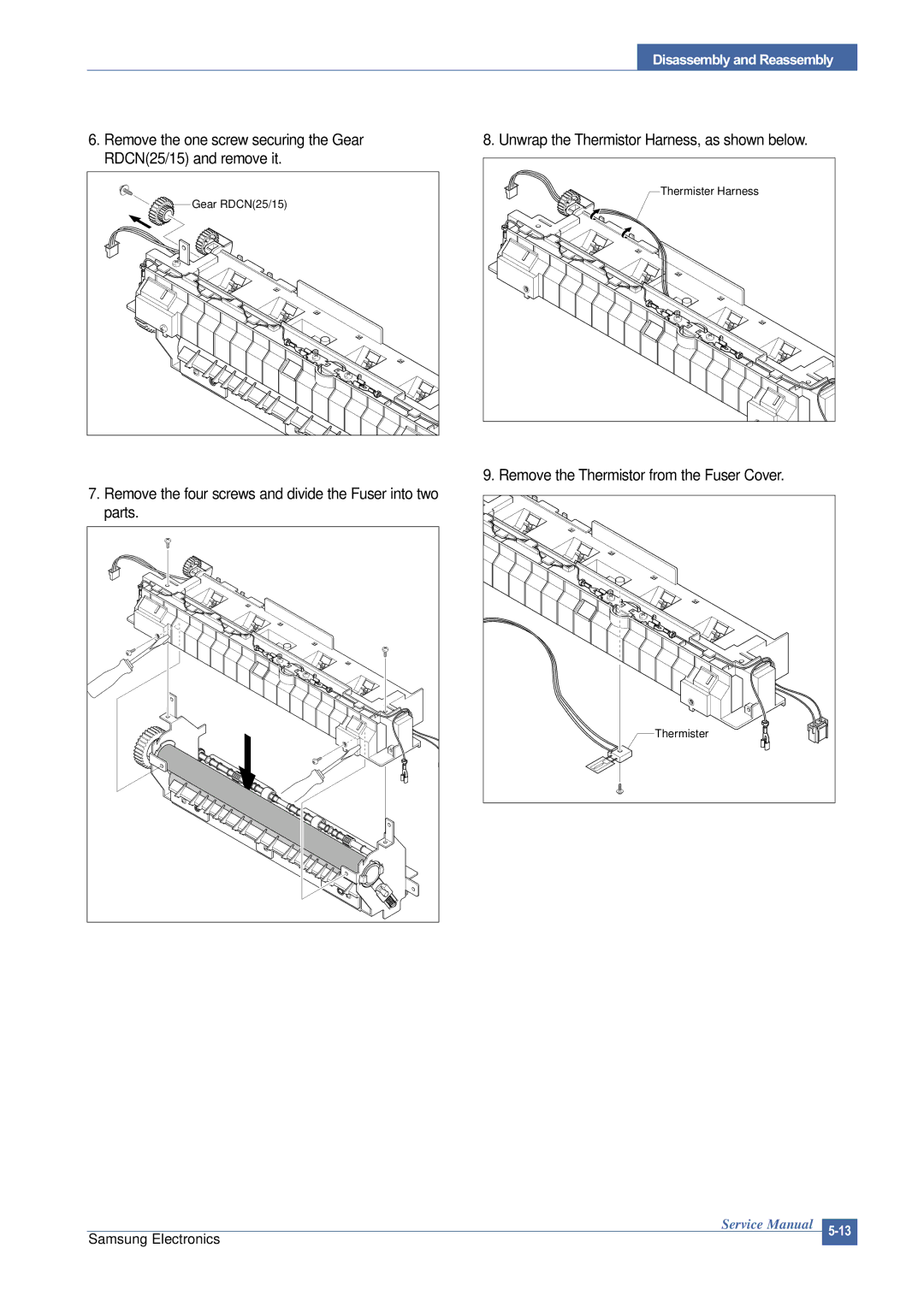 Samsung SCX-4200 manual Unwrap the Thermistor Harness, as shown below 