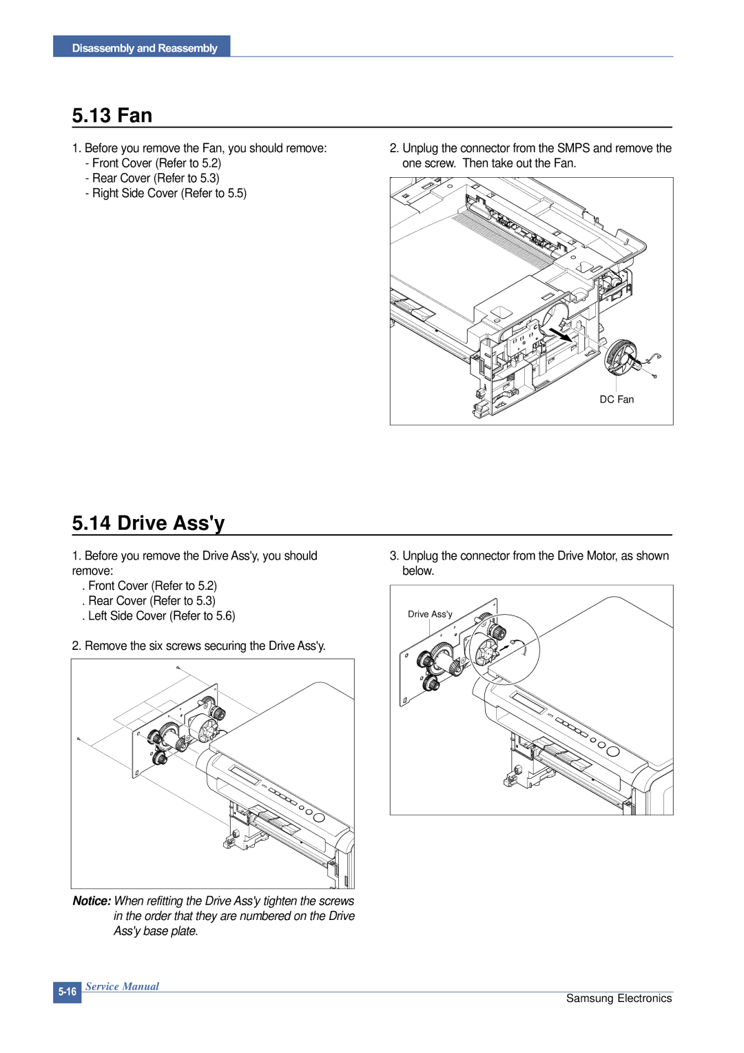 Samsung SCX-4200 manual 13 Fan, Drive Assy 