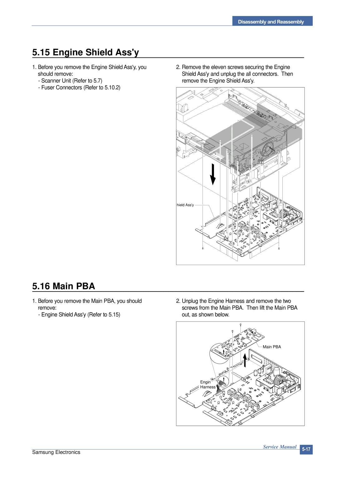 Samsung SCX-4200 manual Engine Shield Assy, Main PBA 