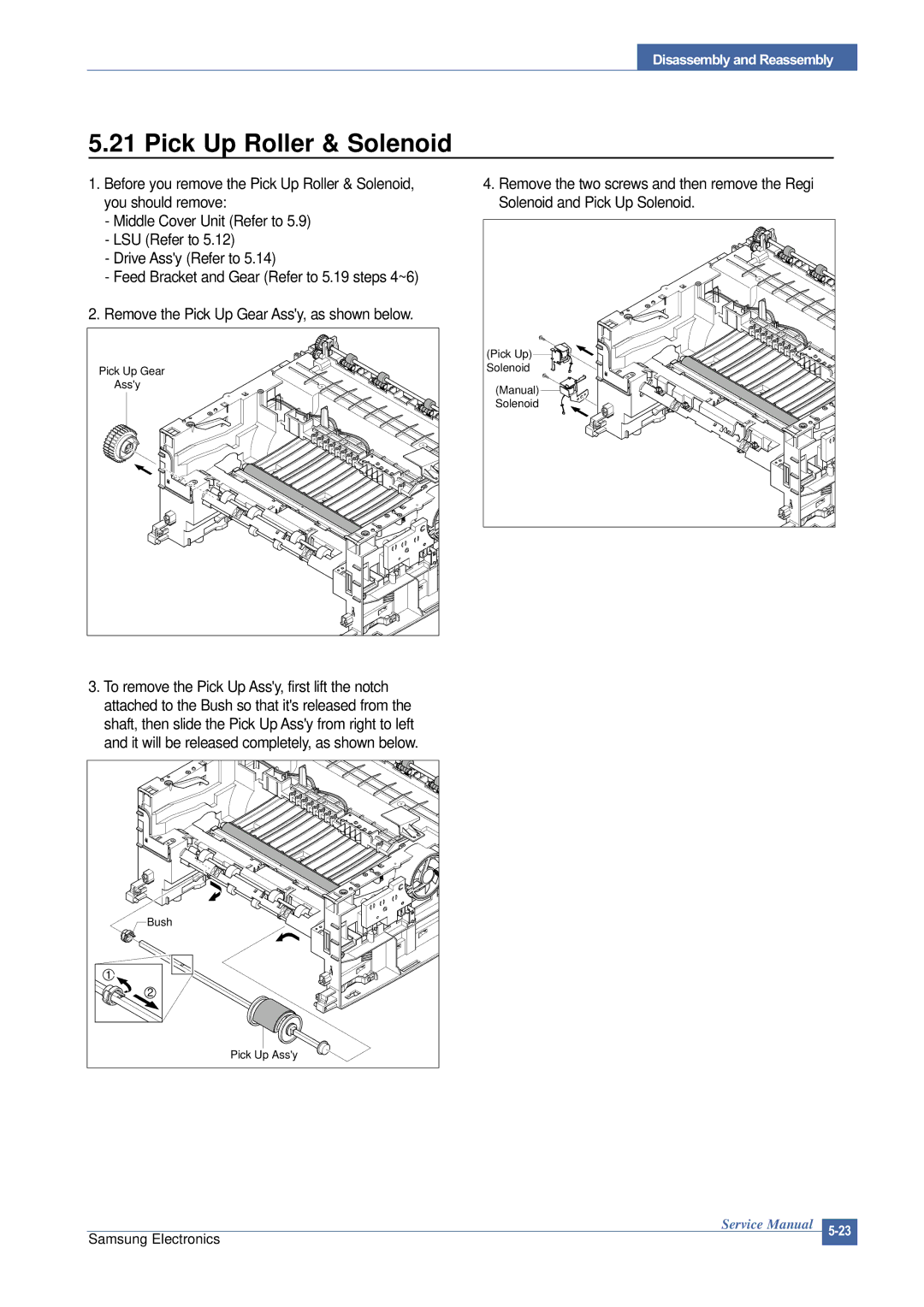 Samsung SCX-4200 manual Pick Up Roller & Solenoid 