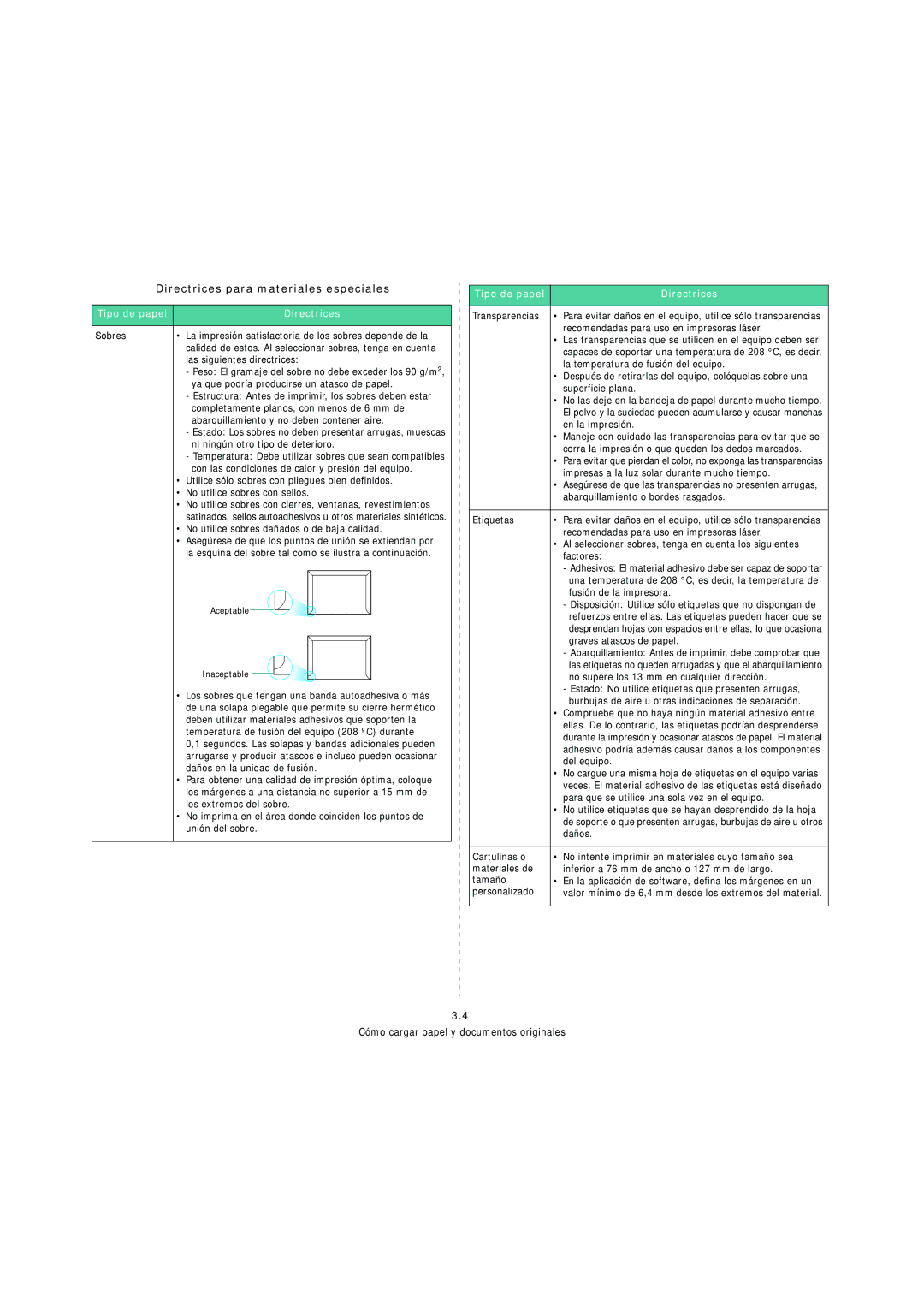 Samsung SCX-4200 manual Tipo de papel Directrices 