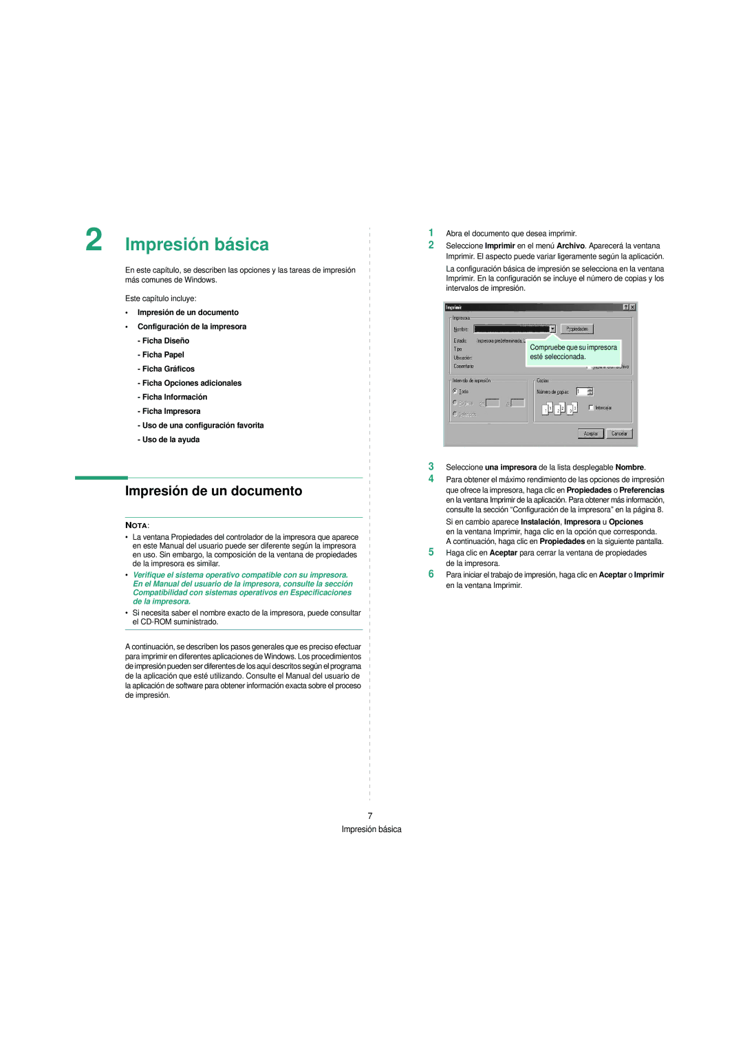 Samsung SCX-4200 manual Impresión de un documento, Si en cambio aparece Instalación, Impresora u Opciones 