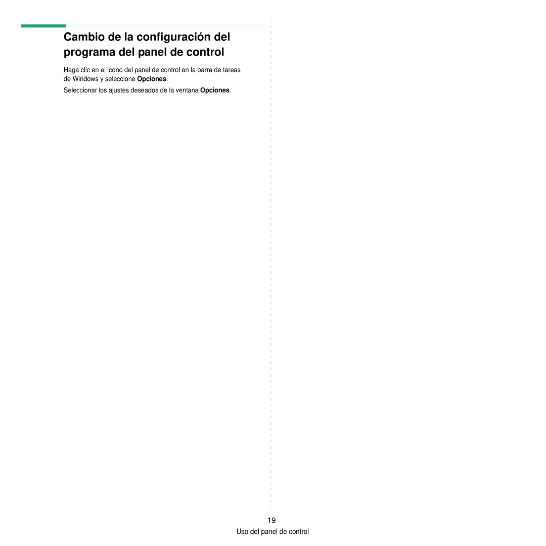 Samsung SCX-4200 manual Cambio de la configuración del programa del panel de control 