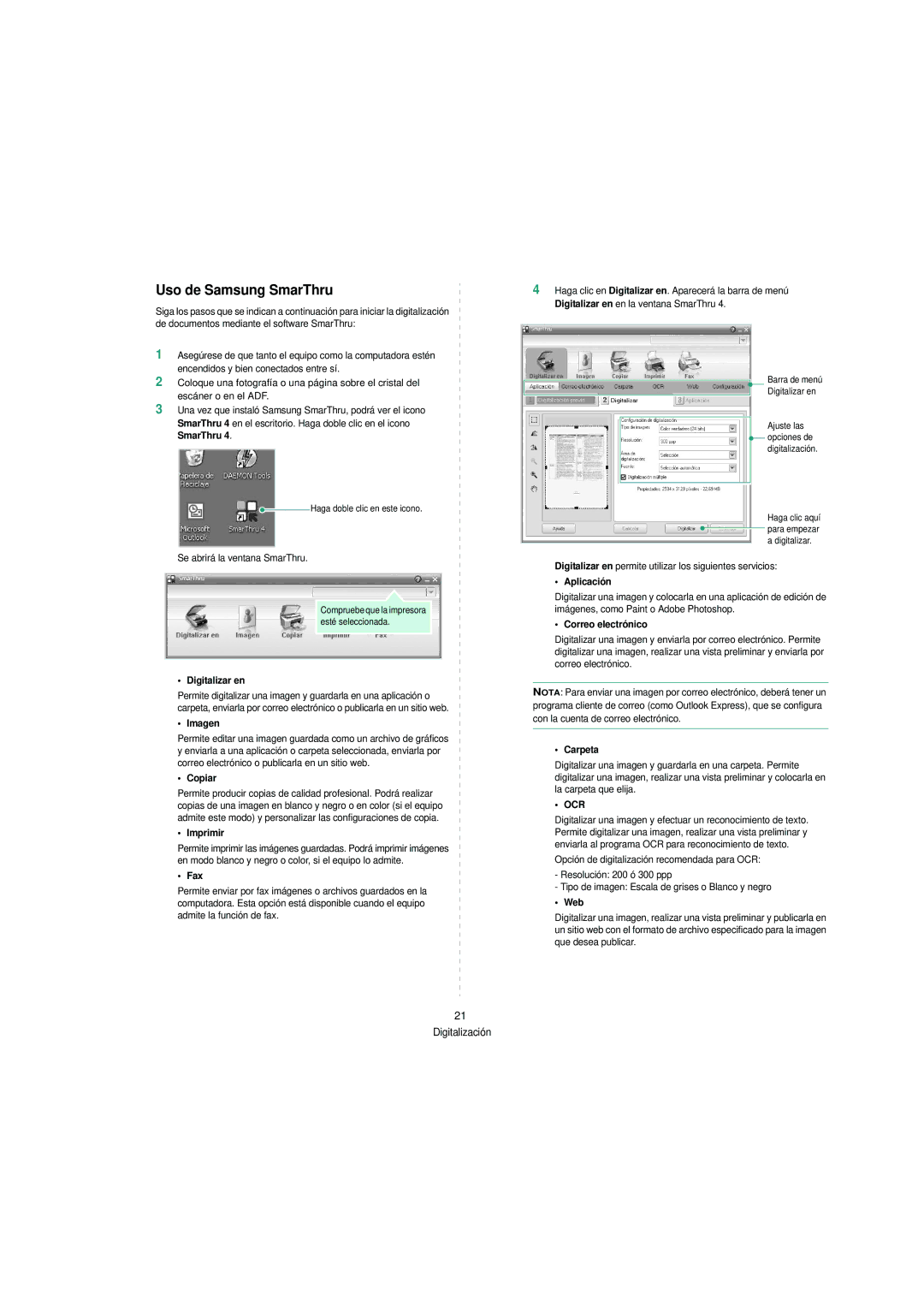 Samsung SCX-4200 manual Uso de Samsung SmarThru 