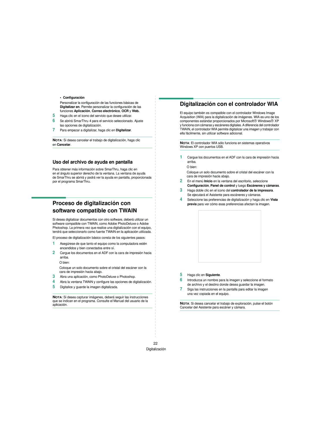 Samsung SCX-4200 manual Proceso de digitalización con software compatible con Twain, Digitalización con el controlador WIA 