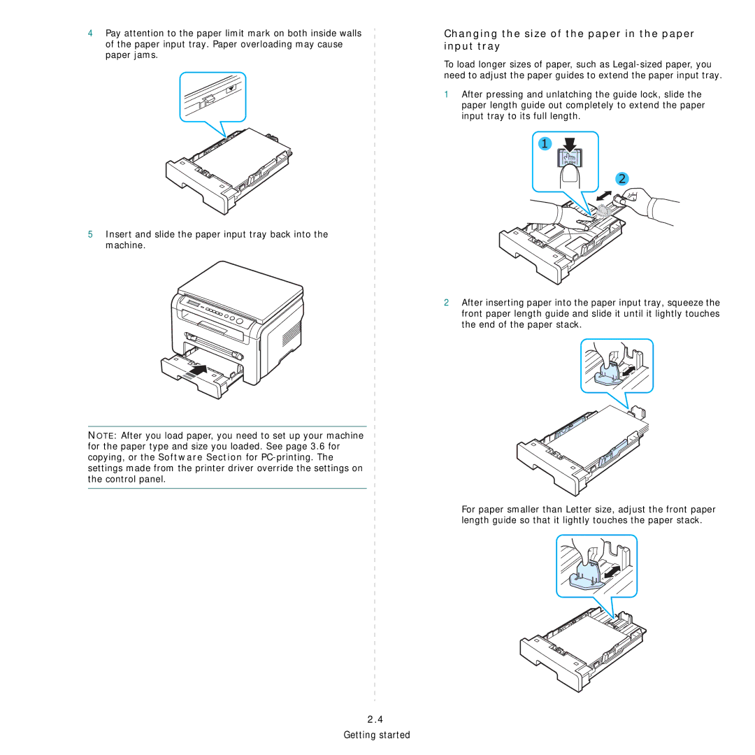 Samsung SCX-4200R manual Changing the size of the paper in the paper input tray 