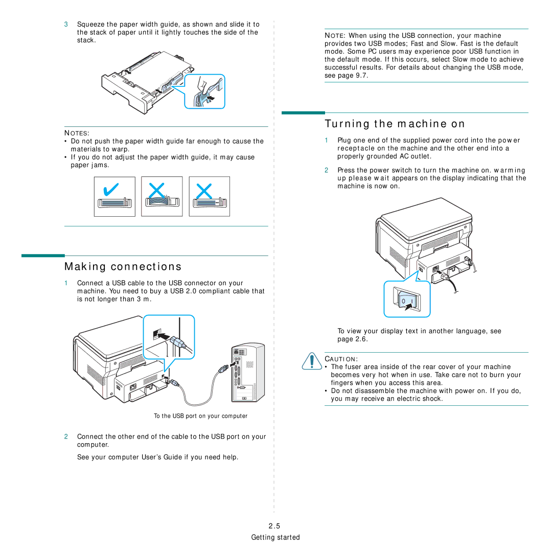 Samsung SCX-4200R manual Making connections, Turning the machine on 