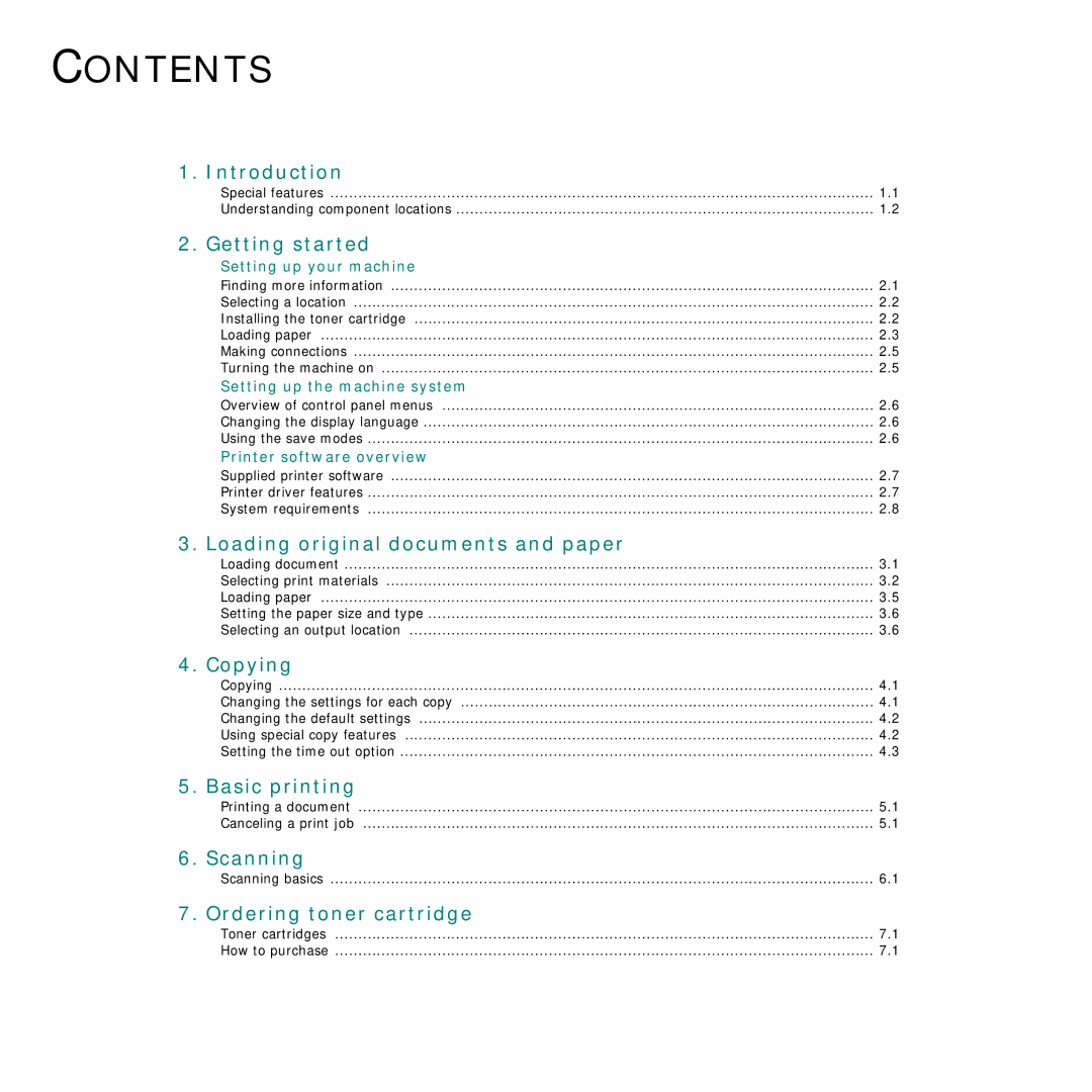 Samsung SCX-4200R manual Contents 