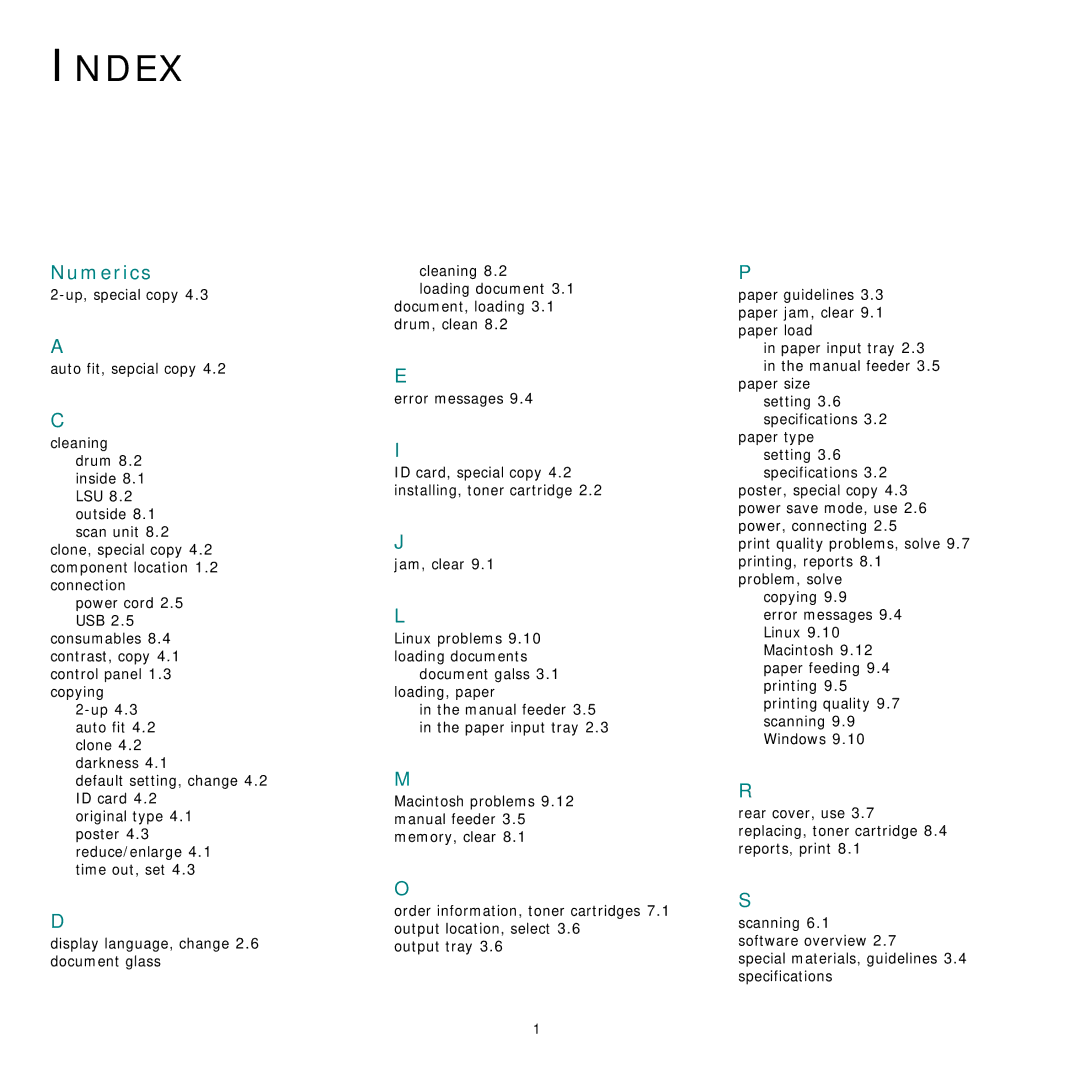 Samsung SCX-4200R manual Index 